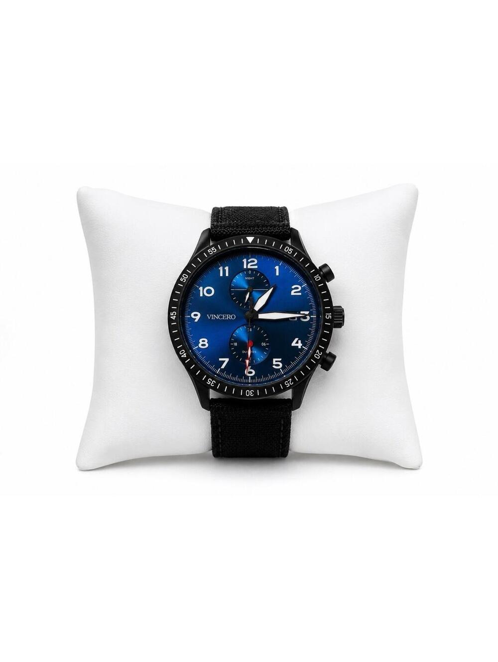 Vincero Collective Blue Dial Watch Matte Black Exhibition Caseback Leather Strap
